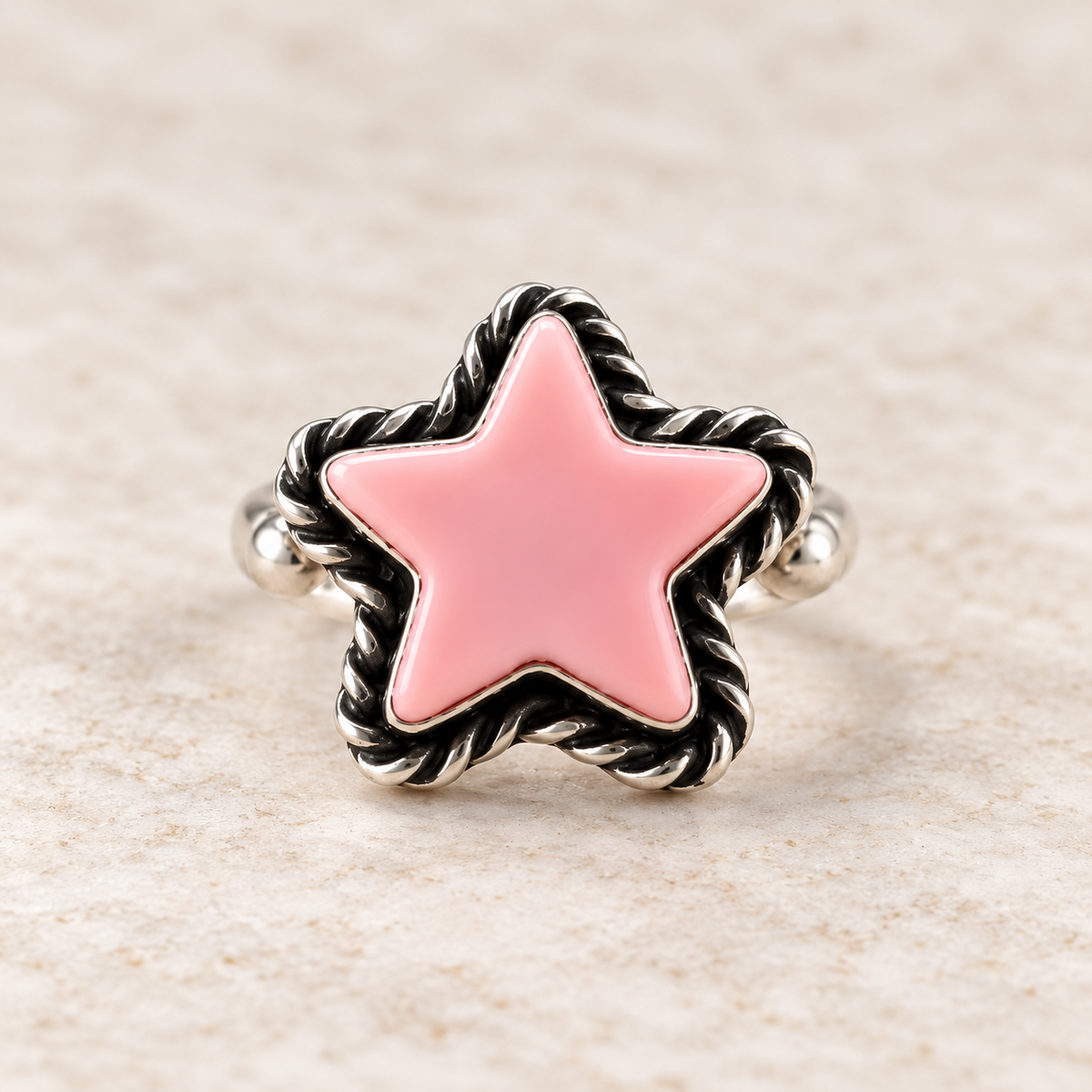 Dixon Signed Native American Pink Conch Shell Star Statement Ring