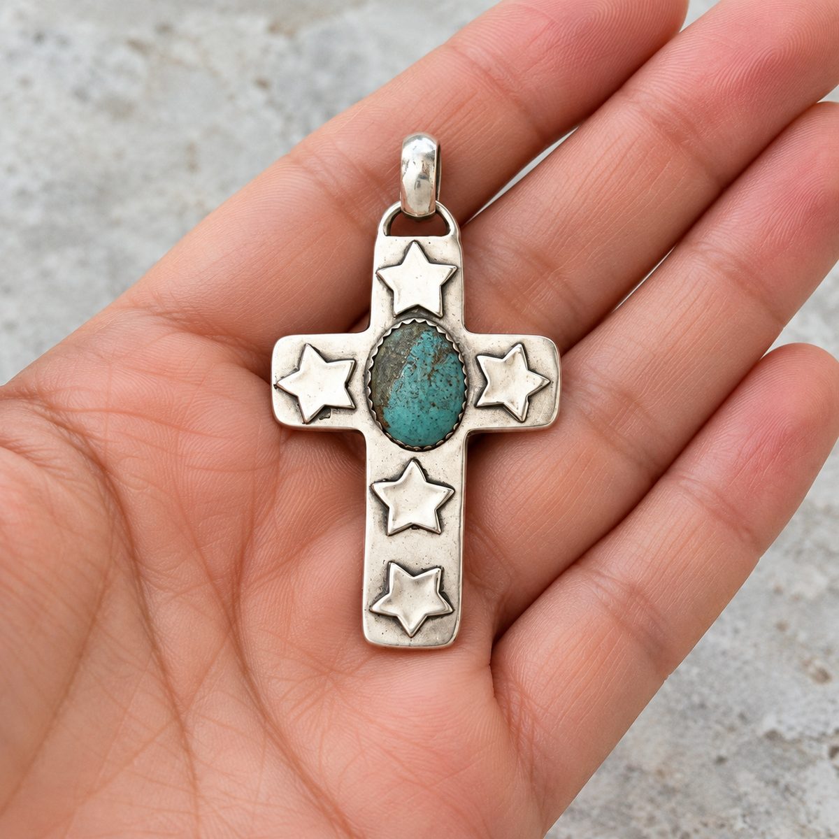 Turquoise & Sterling Silver Five-Star Cross Pendant