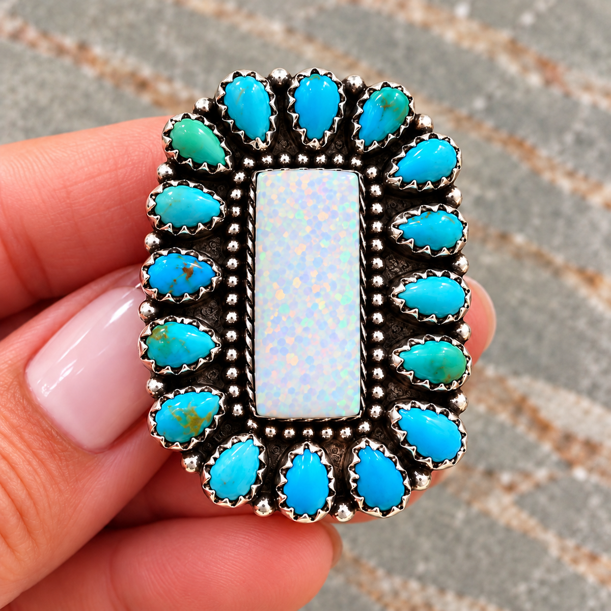 Turquoise & Aurora Opal Statement Cluster Ring | Sterling Silver