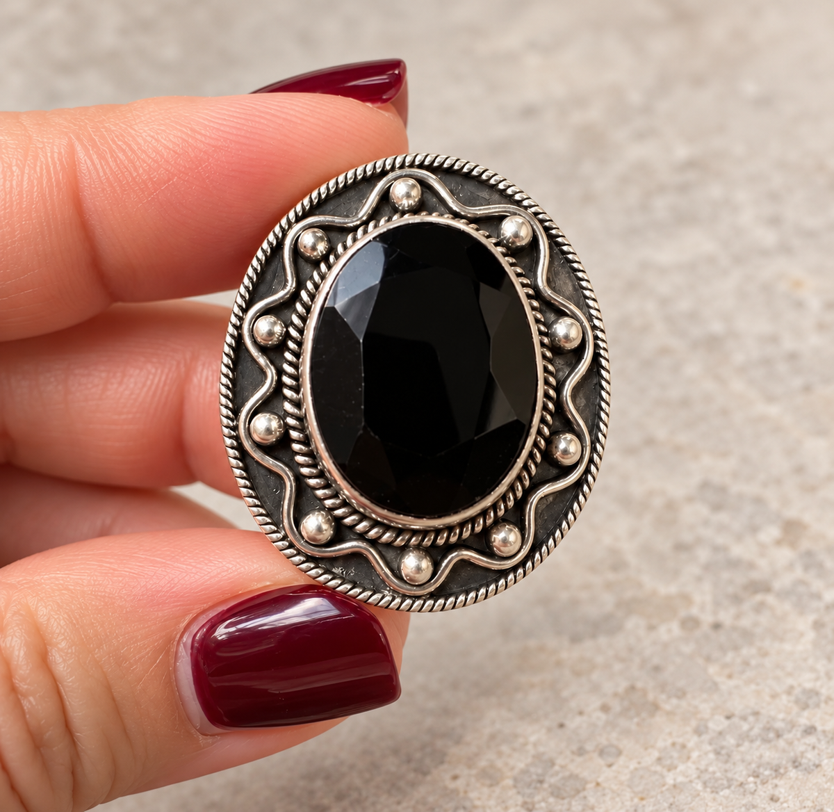 Faceted Black Onyx Statement Ring – Size 6.5 | Sterling Siver 925