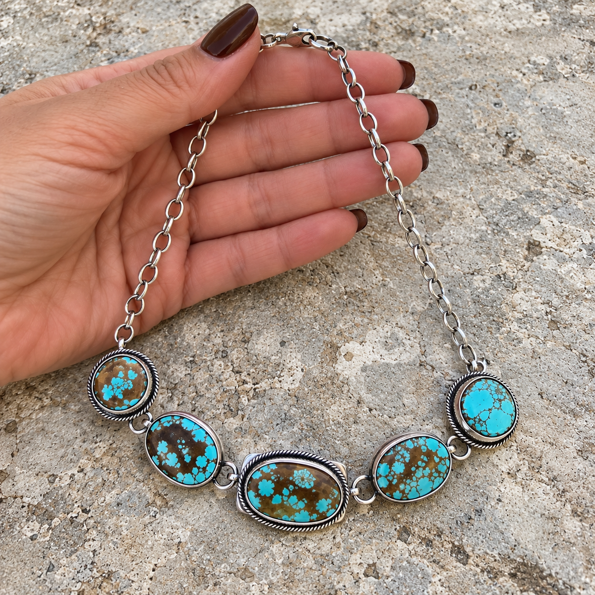 Scott Skeets Navajo Mine 8 Turquoise Sterling Silver Choker