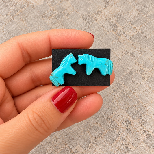 Navajo Turquoise Horse Fetish Stud Earrings – Hand-Carved