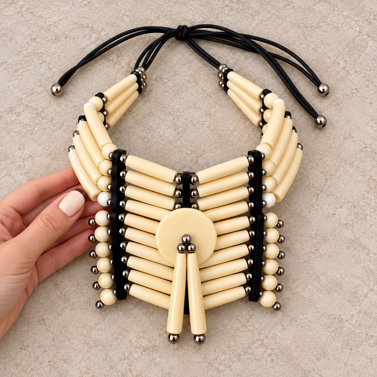 AJ Gorman Navajo Ivory Bone Statement Choker Necklace – One of a Kind